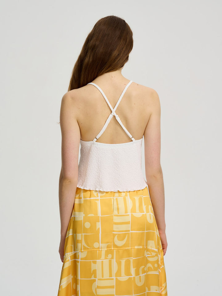 White Strappy Top With Ruffle Detail