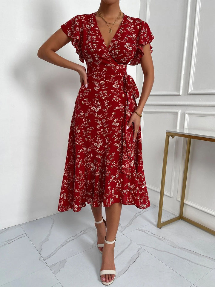 Red V-Neck Wrap Dress