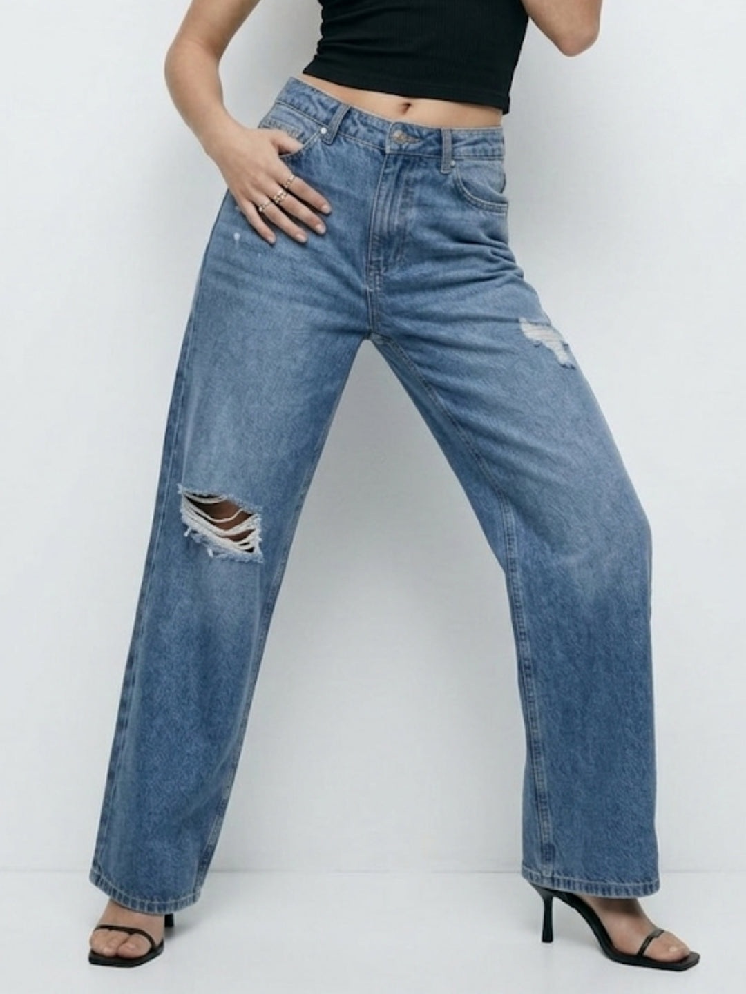 Blue High  Waist Ripped Jeans