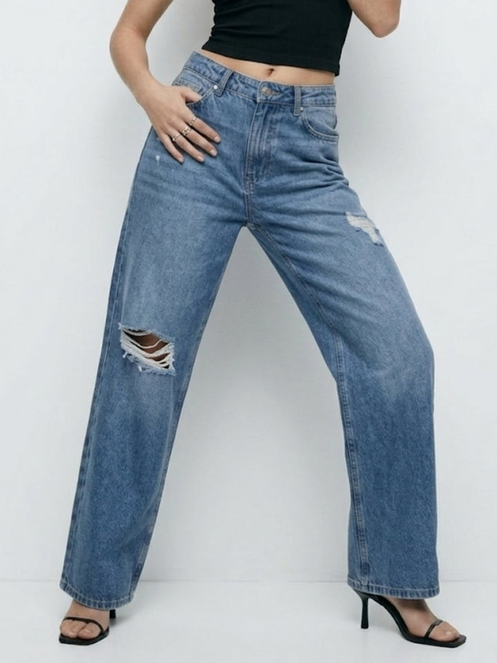 Blue High  Waist Ripped Jeans
