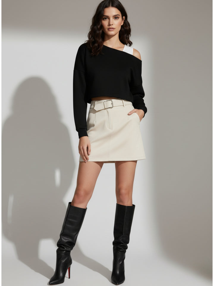 Black One shoulder crop sweatshirt