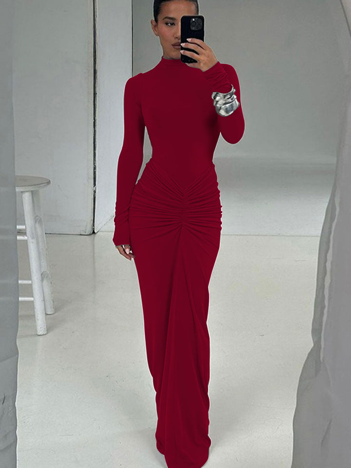 Red High Neck Bodycon Maxi Dress