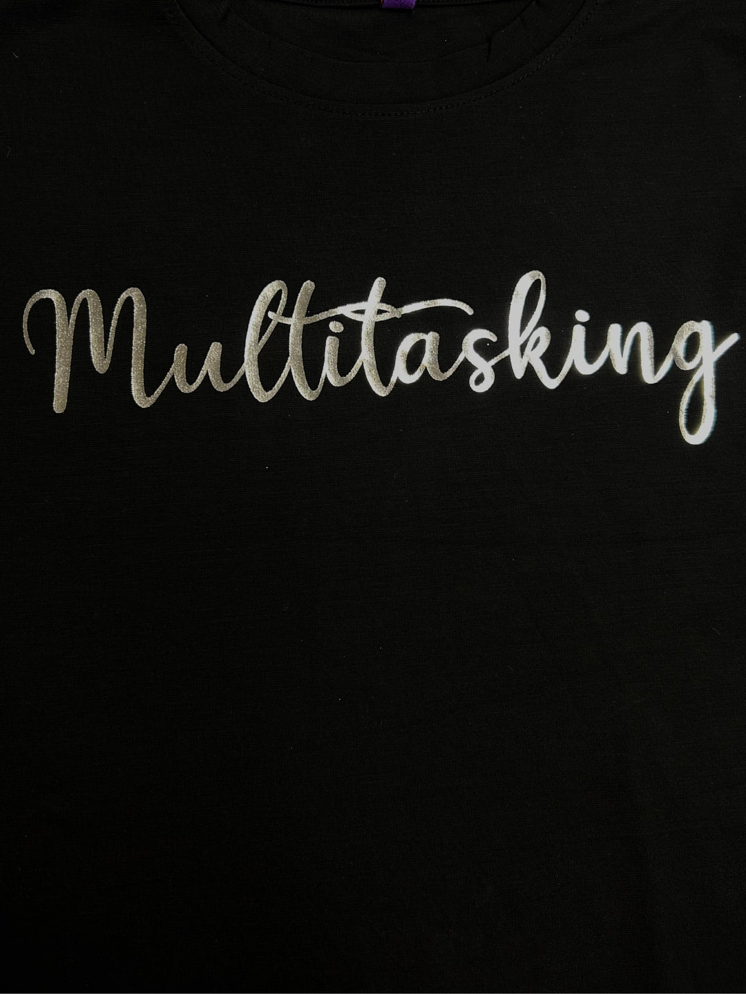 Black Cropped Boxy Foil Printed T-Shirt