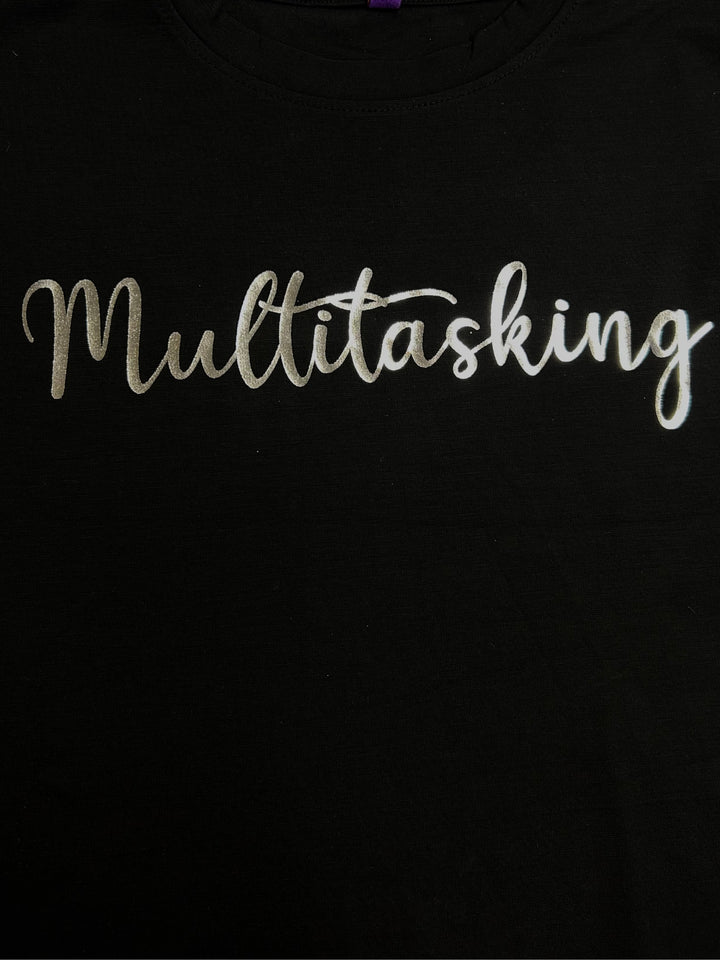 Black Cropped Boxy Foil Printed T-Shirt