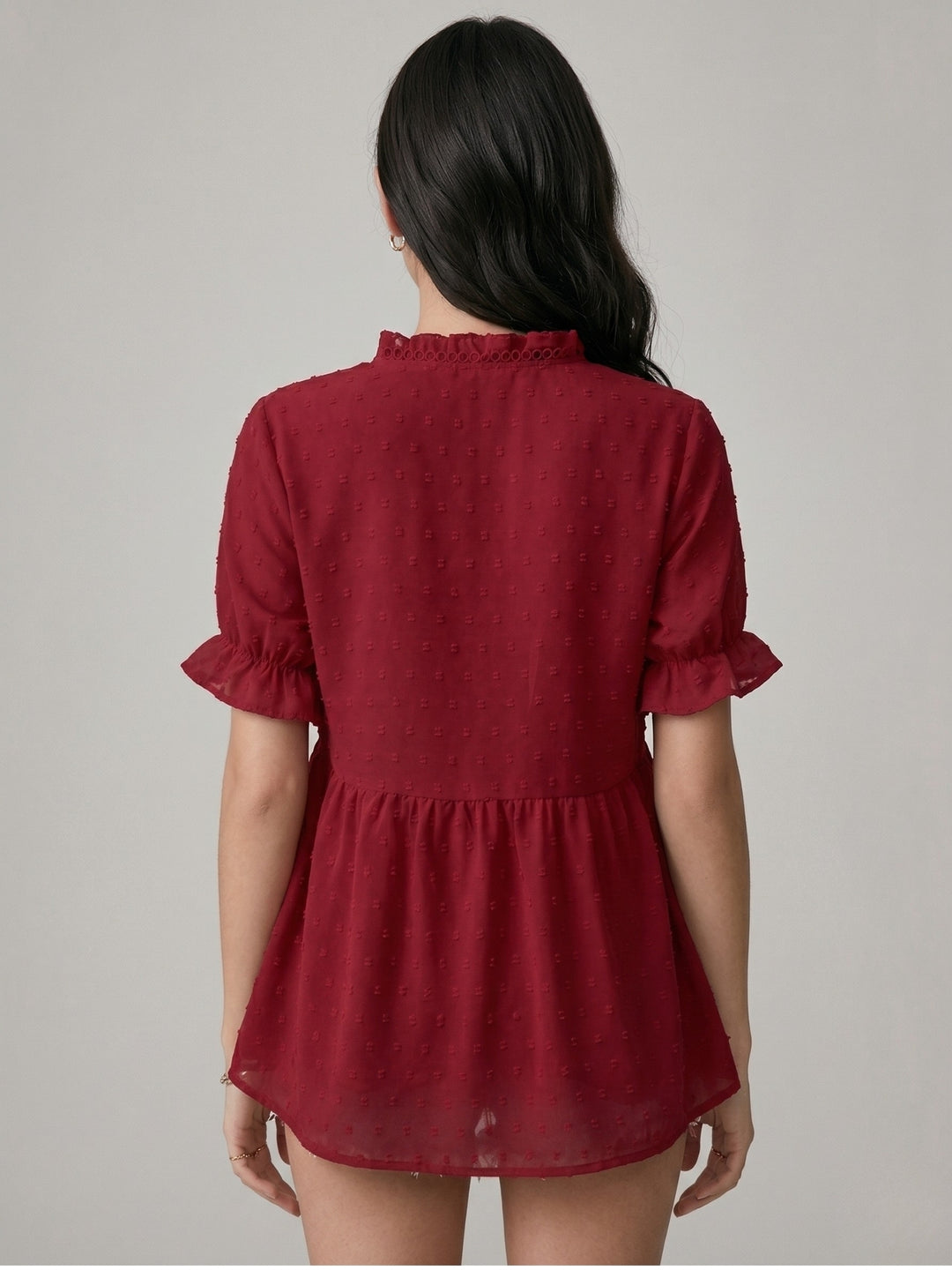 Red Ruffle Sleeve V Neck Top
