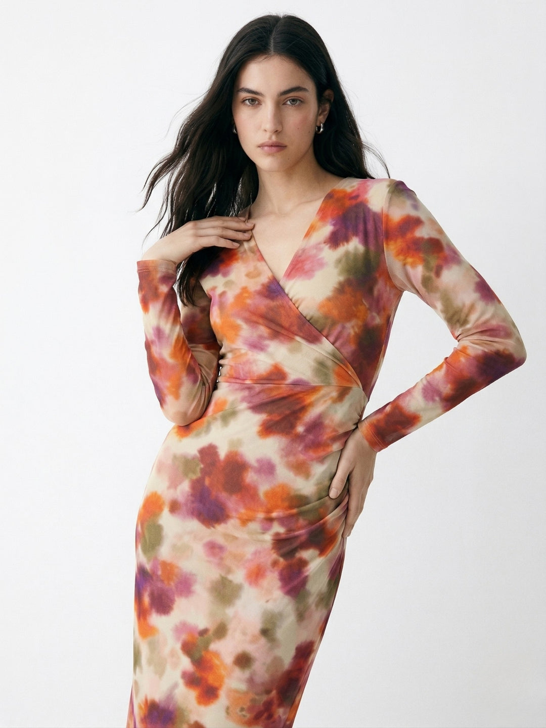 Multi Plunging V-Neck Mesh Dress