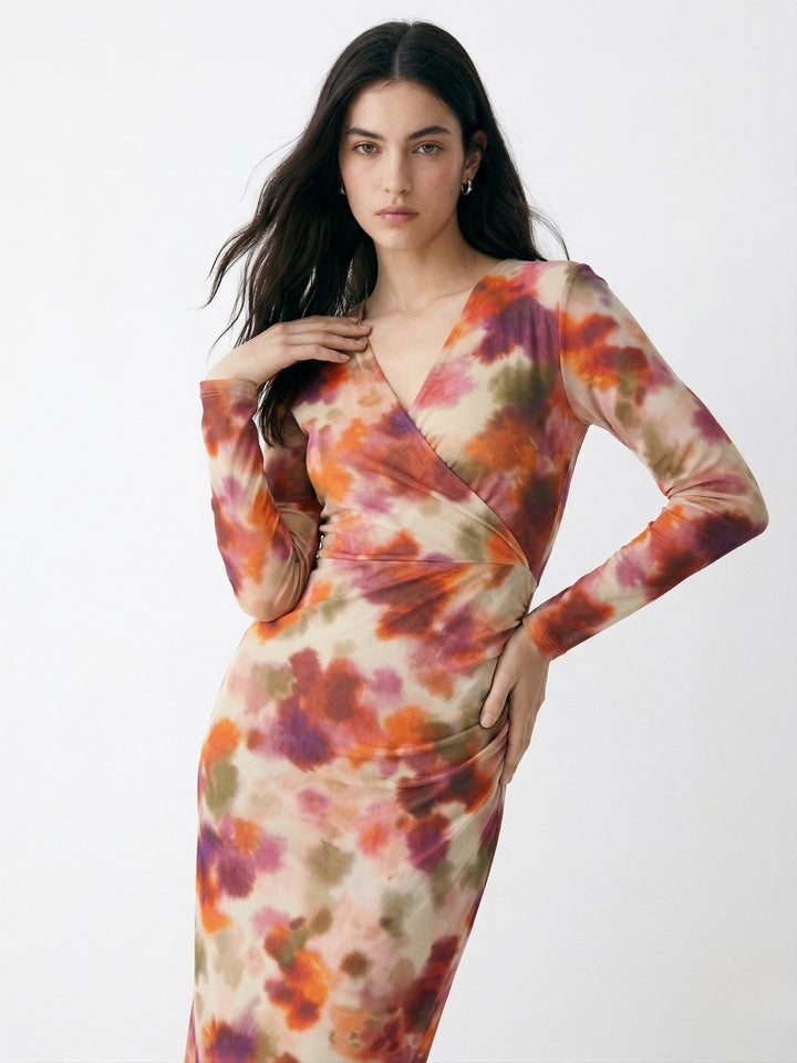 Multi Plunging V-Neck Mesh Dress