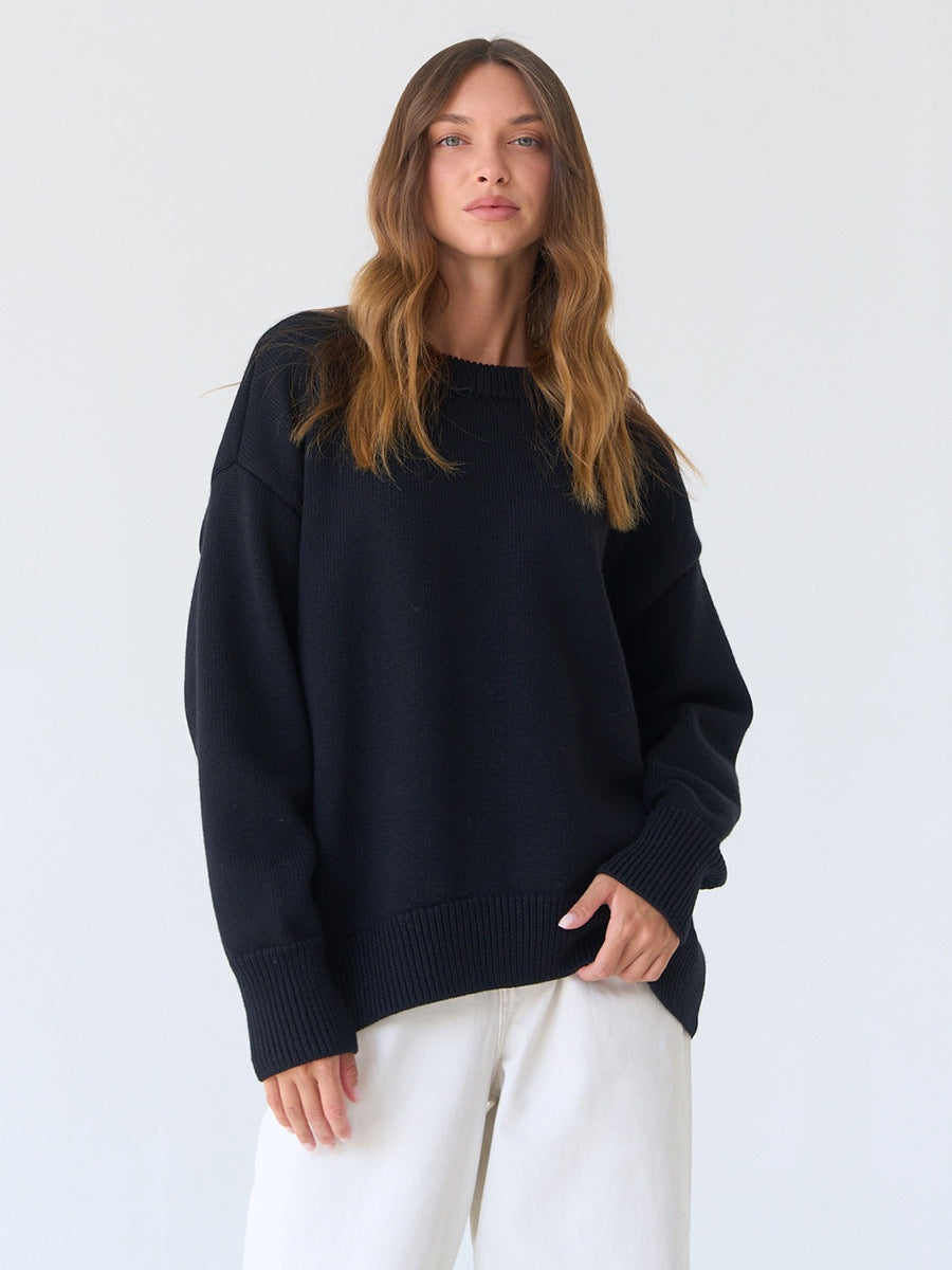 Black Relaxed High Neck Solid Sweater