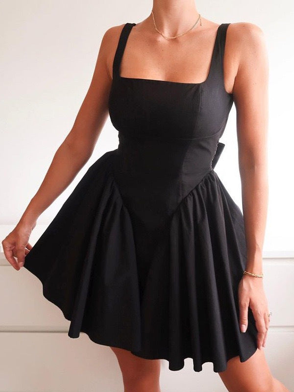 Black Corset Fit And Flare Mini Dress
