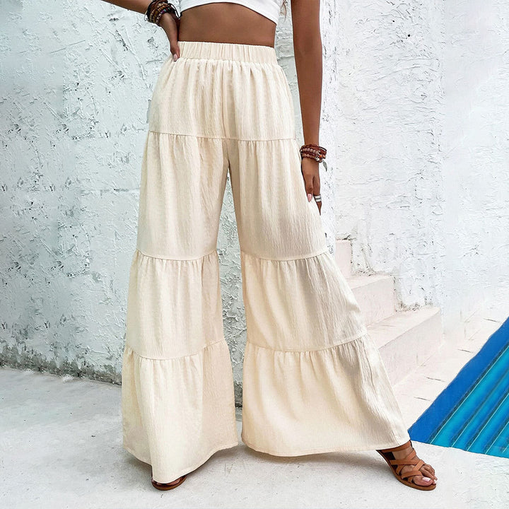 Cream Elastic Waist Tiered Pant