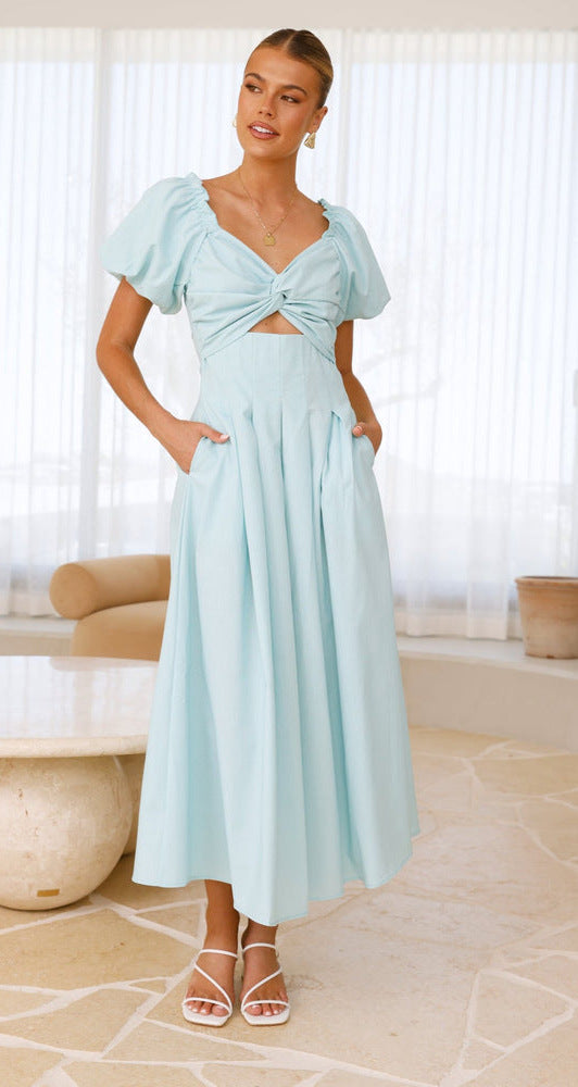Blue Sweetheart Neckline Cut Out Dress