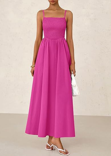Magenta Strappy Square Neck Cinched Waist Dress With Pockets