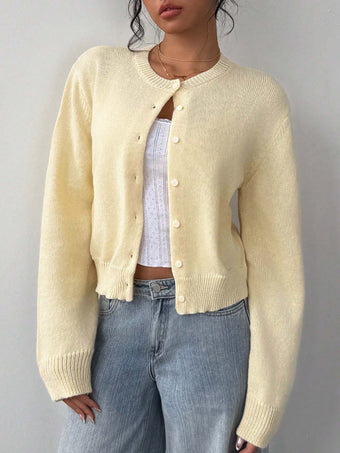 Yellow Full Sleeve Relaxed Button Down Cardigan