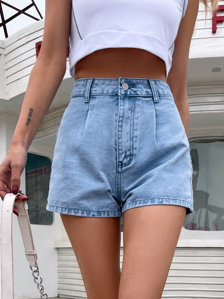 Blue Tinted Blue Washed Denim Shorts