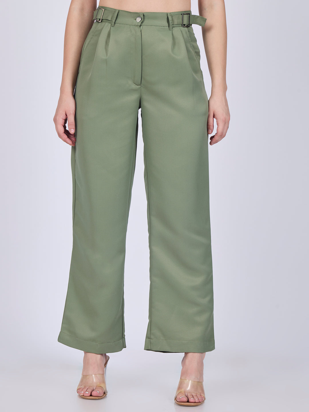 Olive Side Tabs Wide Leg Trouser