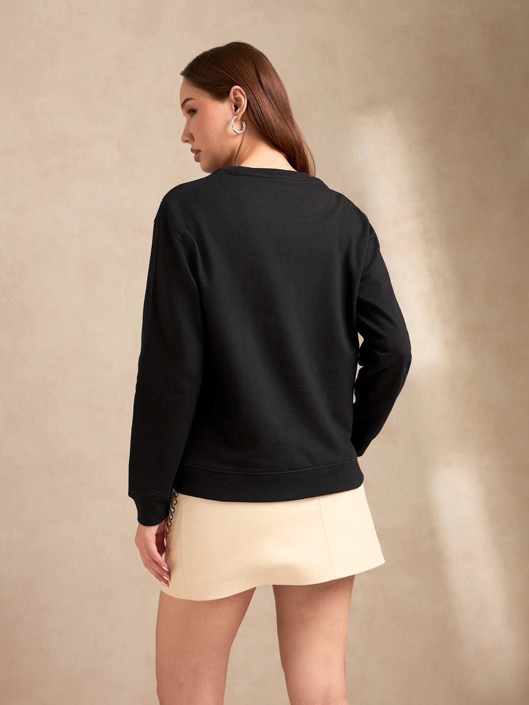 Black Metal Studded Solid Sweatshirt