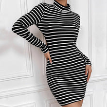 Black Full Sleeved Striped Bodycon Dress