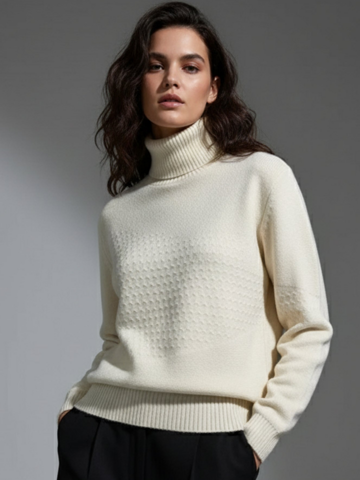 Off White High Neck Honey Comb Textured Sweater