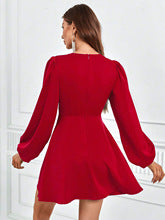 Red V Neck Tie Up Dress