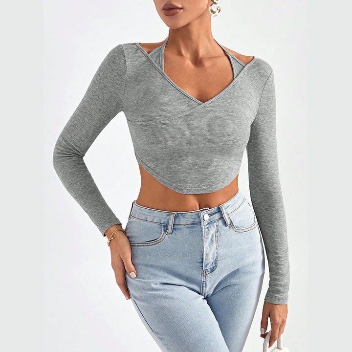 Grey Wrap Top With Halter Neck