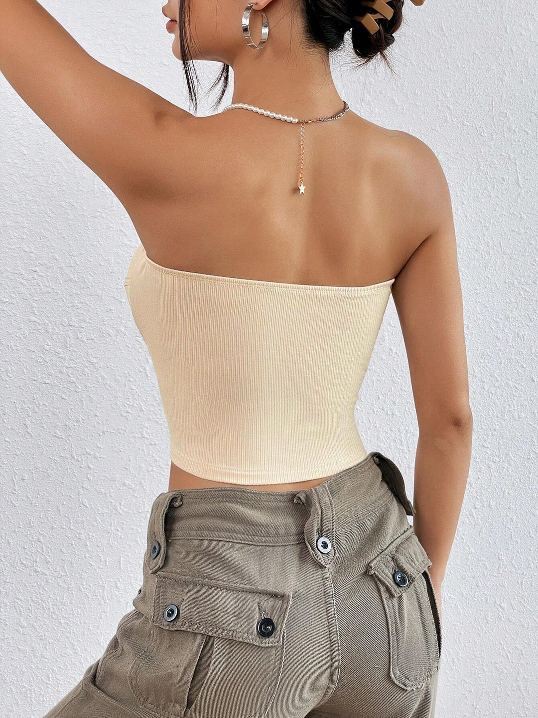 Cream Ribbed Tube Top