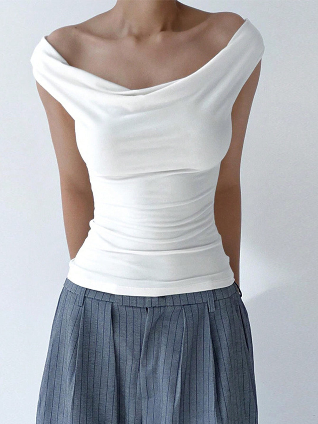 White Off-Shoulder Knitted Top