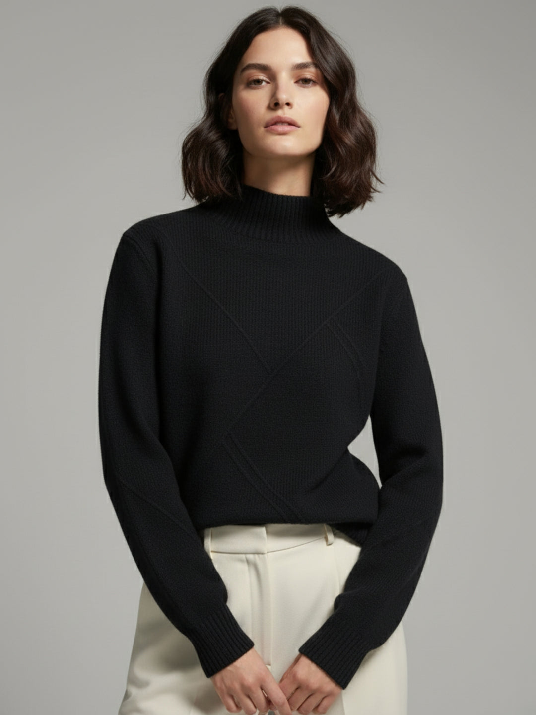 Black Textured Regular Basic Sweater