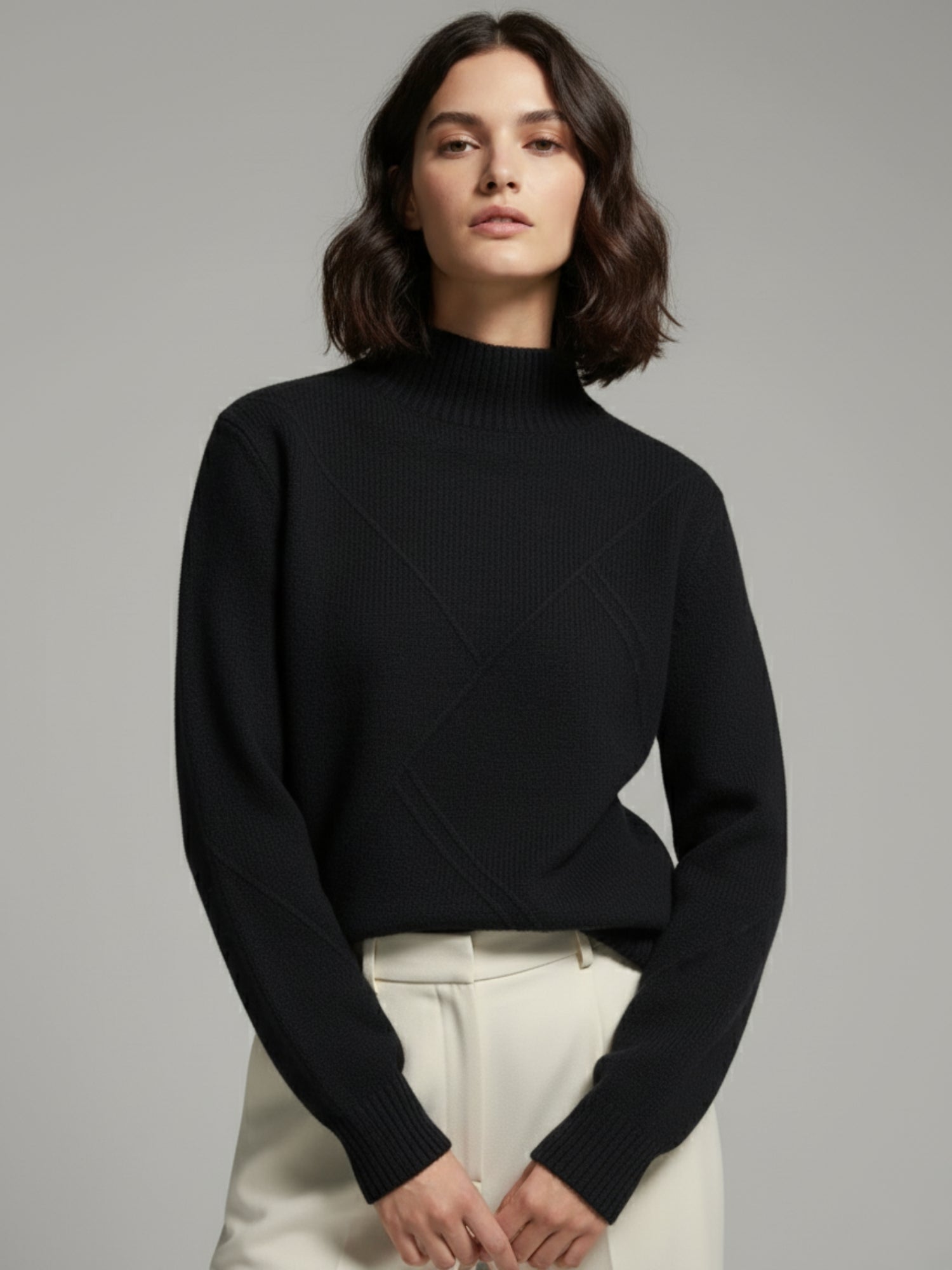 Black Textured Regular Basic Sweater