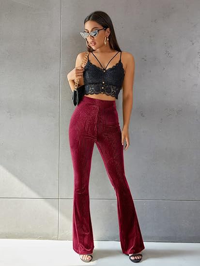 Burgundy Fitted And Flared Trouser