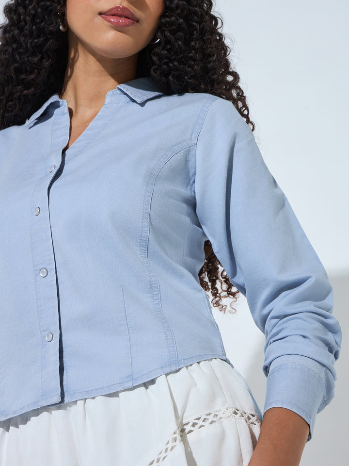 Blue Blue Half Sleeves Side Ruched Shirt