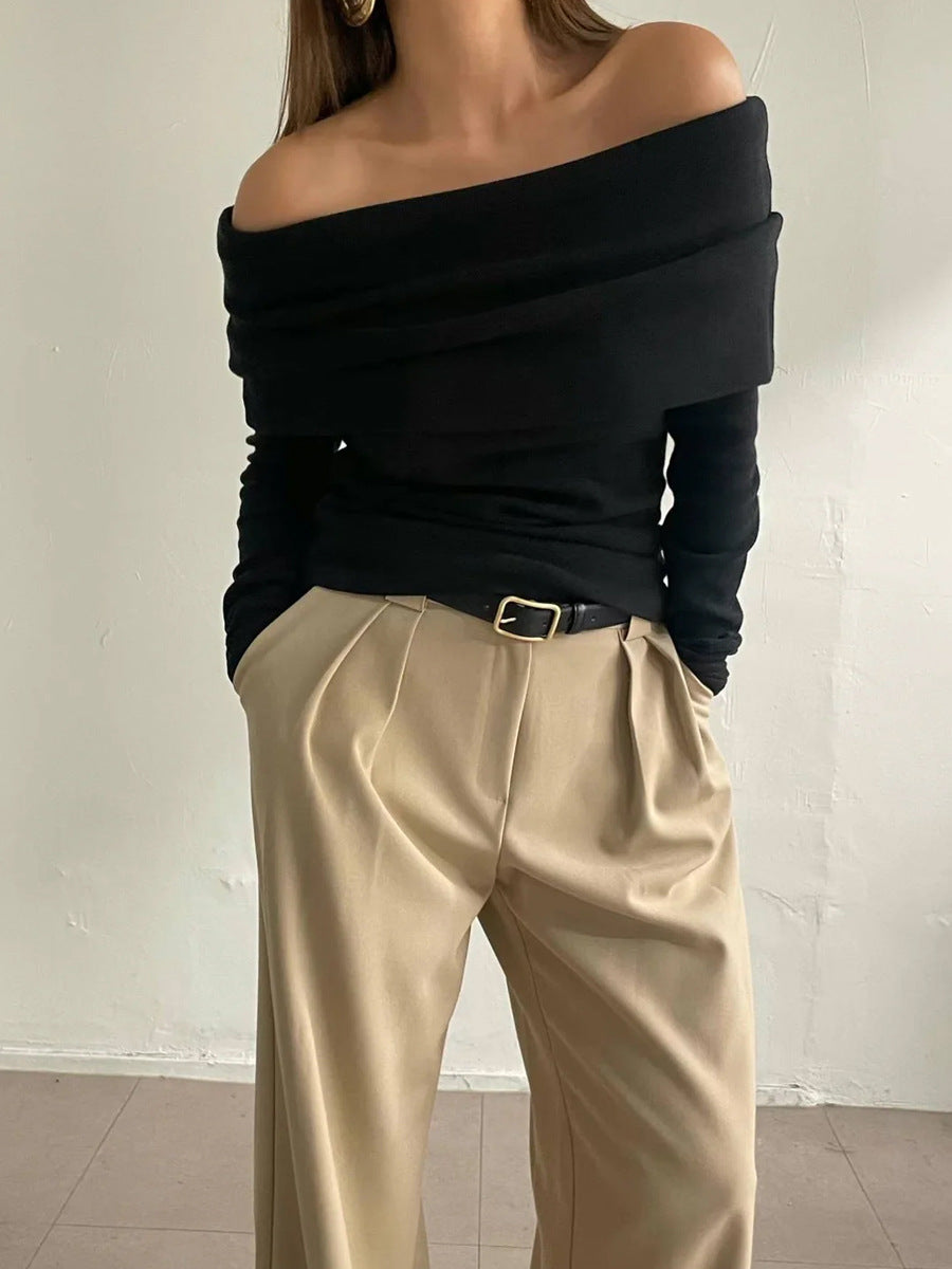 Black Off-Shoulder Solid Sweater