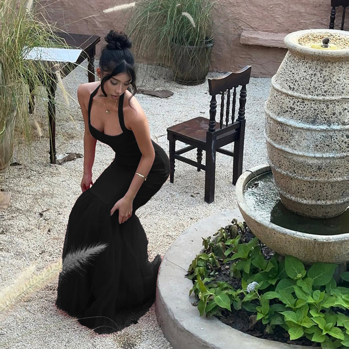 Black Halter Neck Fit And Flare Dress