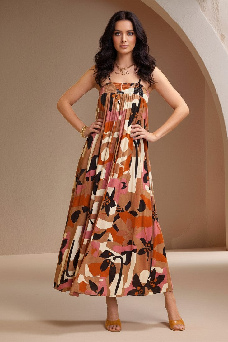 Black Spaghetti Strap Abstract Printed Dress