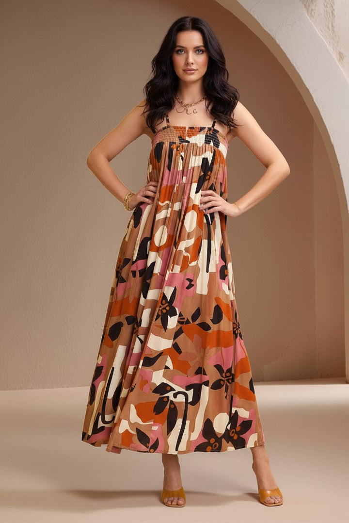 Black Spaghetti Strap Abstract Printed Dress