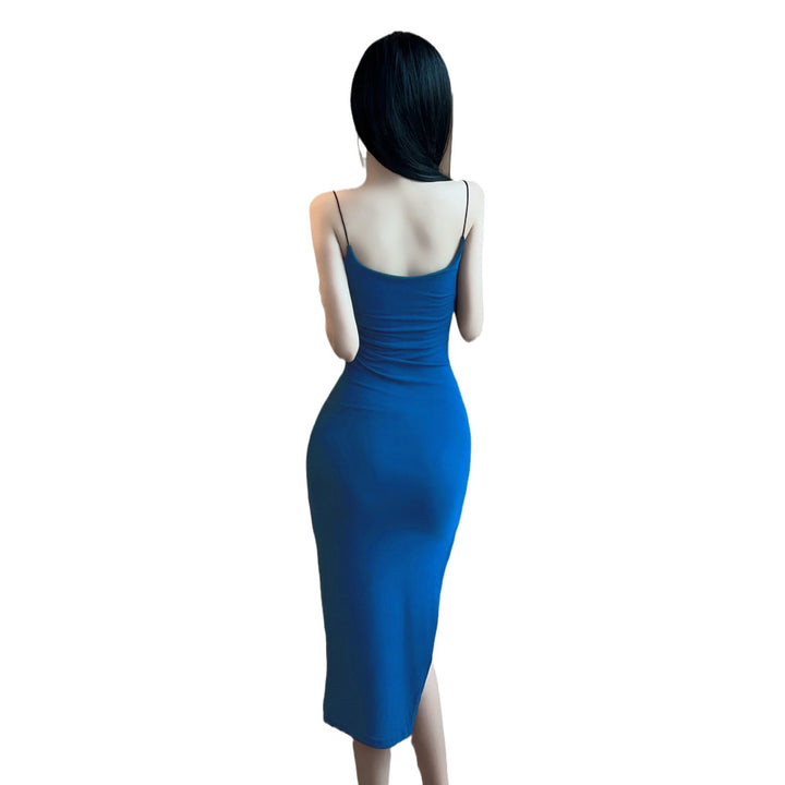 Blue High Slit Slim Fit Dress
