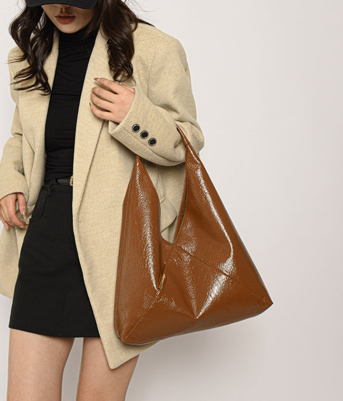 Tan Triangle Cut-Out Tote Bag