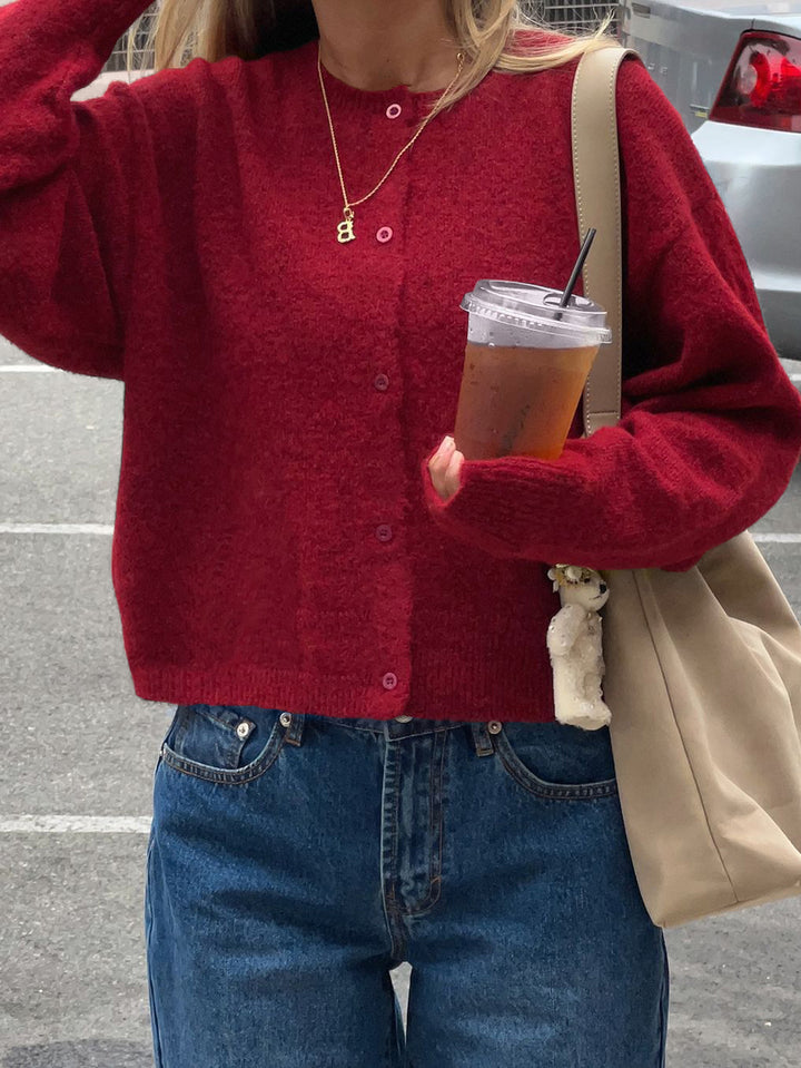 Wine Button Down Slouchy Cardigan