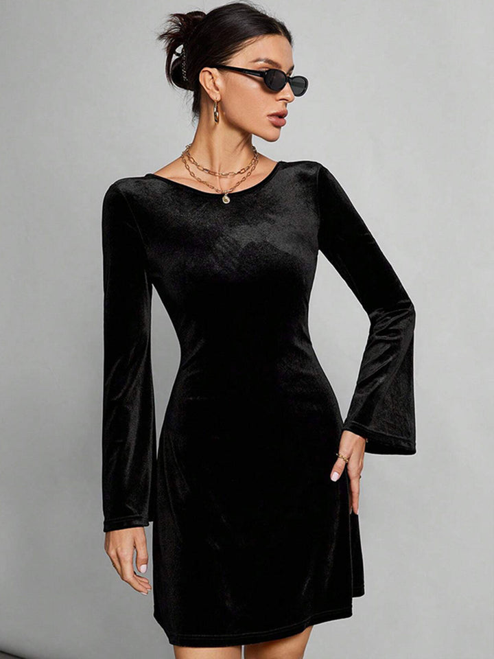 Black Solid Velour Skater Dress
