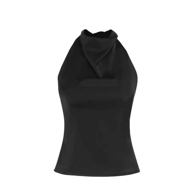 Black Halter Cowl Neck Top