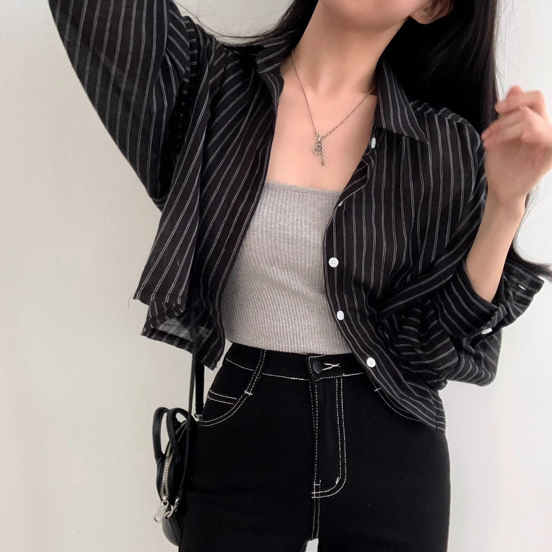 Black Cropped Boxy Shirt