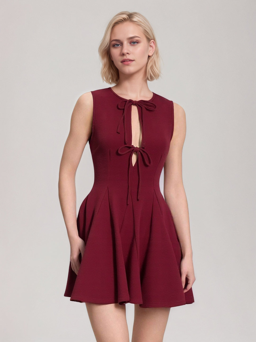 Red Sleeveless Front Bow Dress