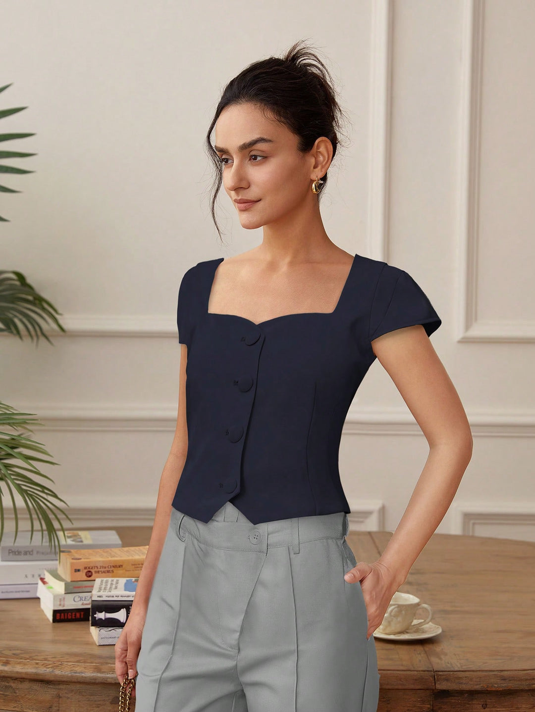 Blue Front Button  Top