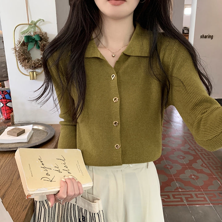 Olive Full Sleeve Collared Buttoned Top