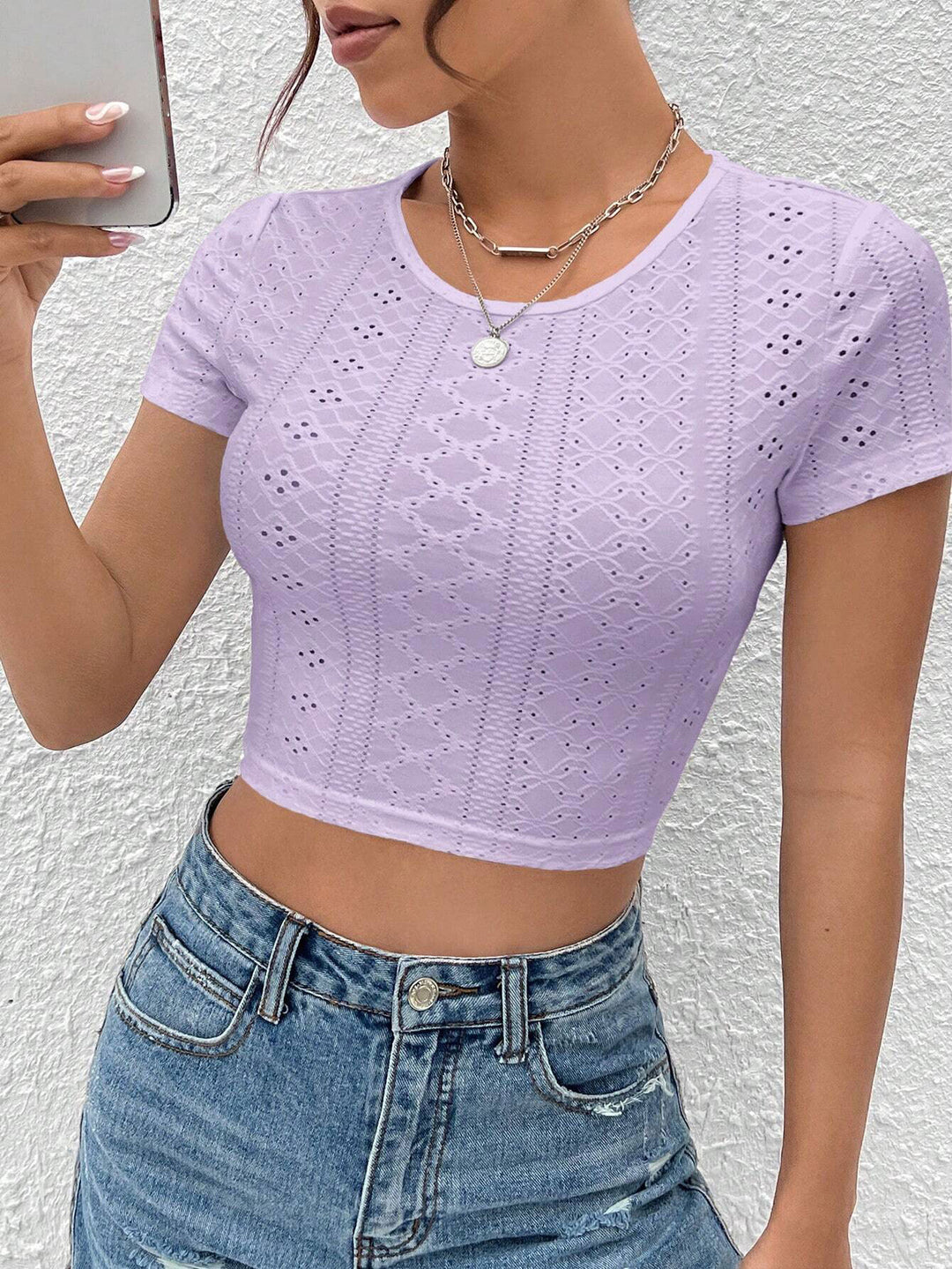 Purple Textured Knit Back Tie-Up Top