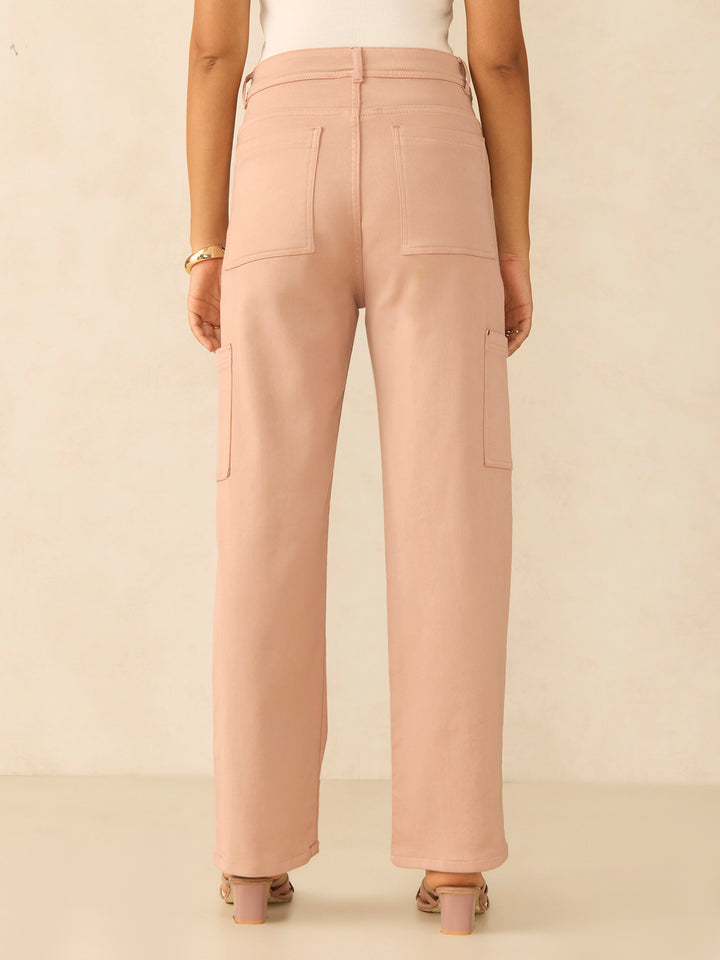 Pink Cargo Style Straight Fit Jeans