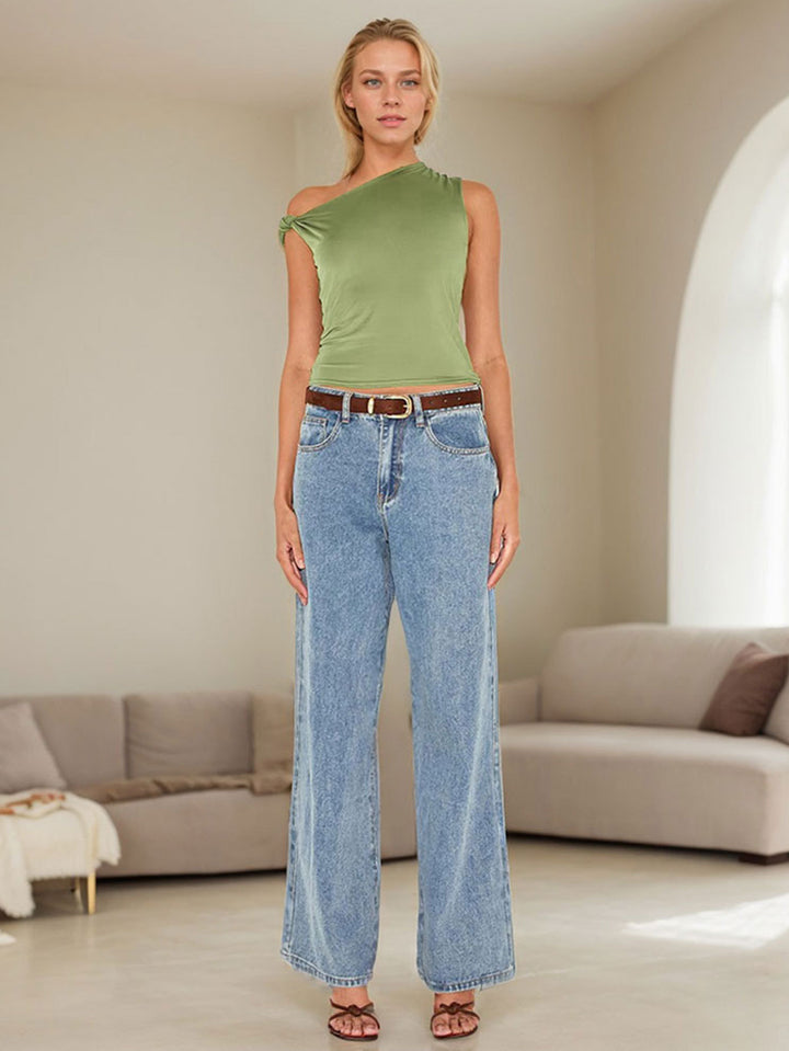 Green One Shoulder Twisted Top