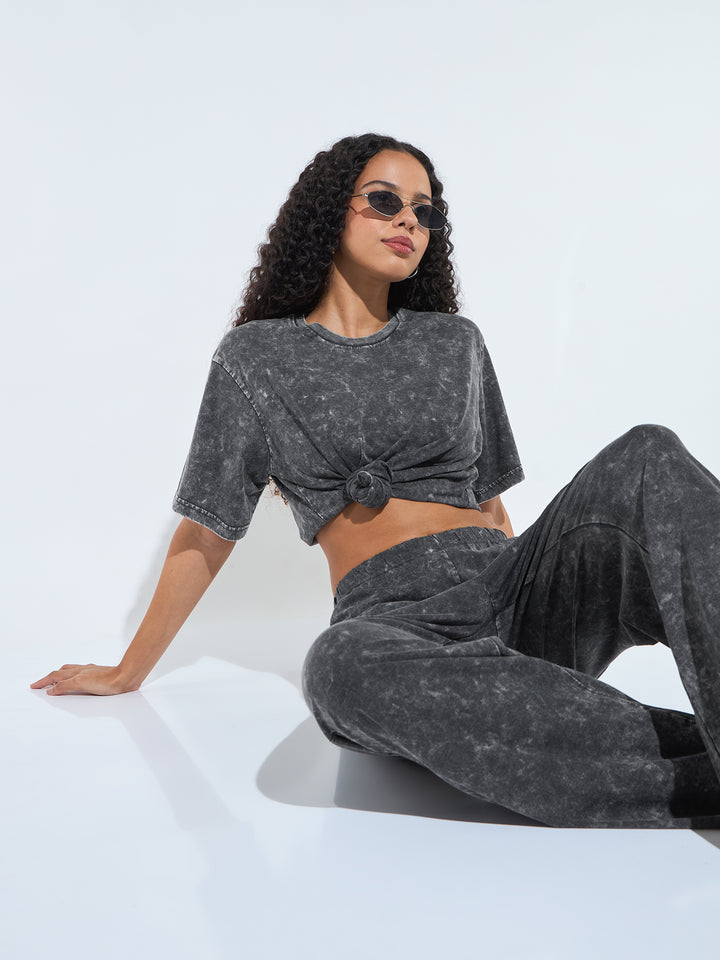 Grey Acid Wash T-Shirt And Straight Pant
