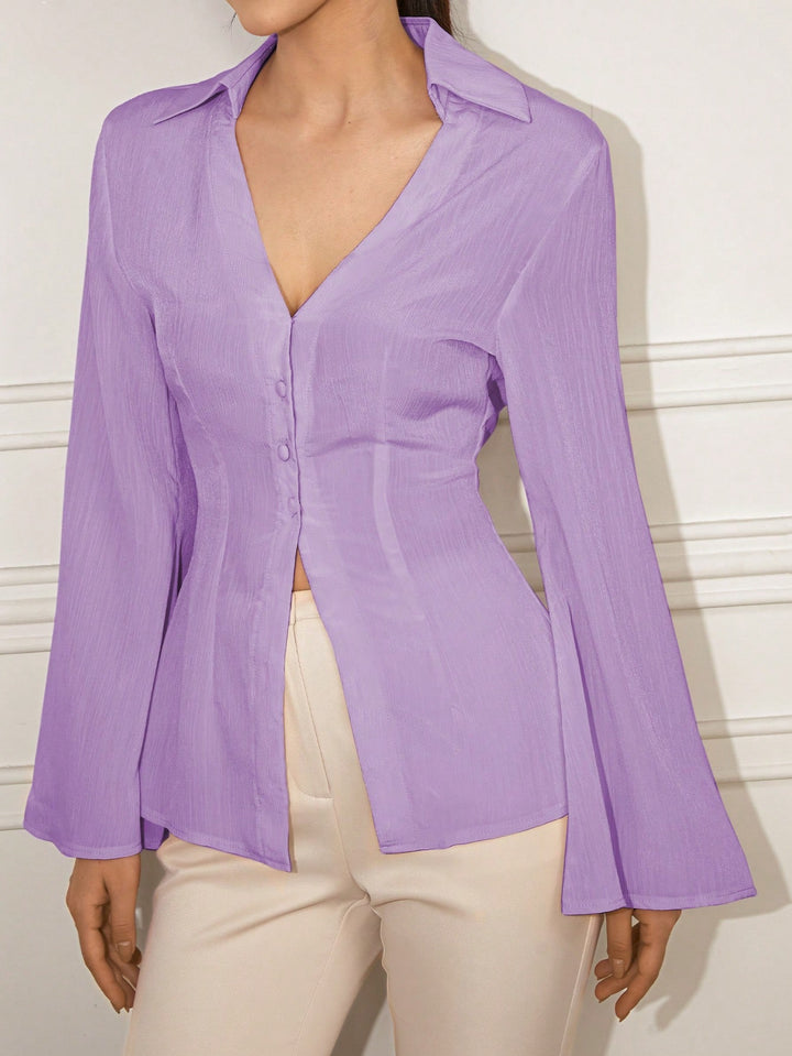 Lilac V-Neck Long Sleeve Shirt