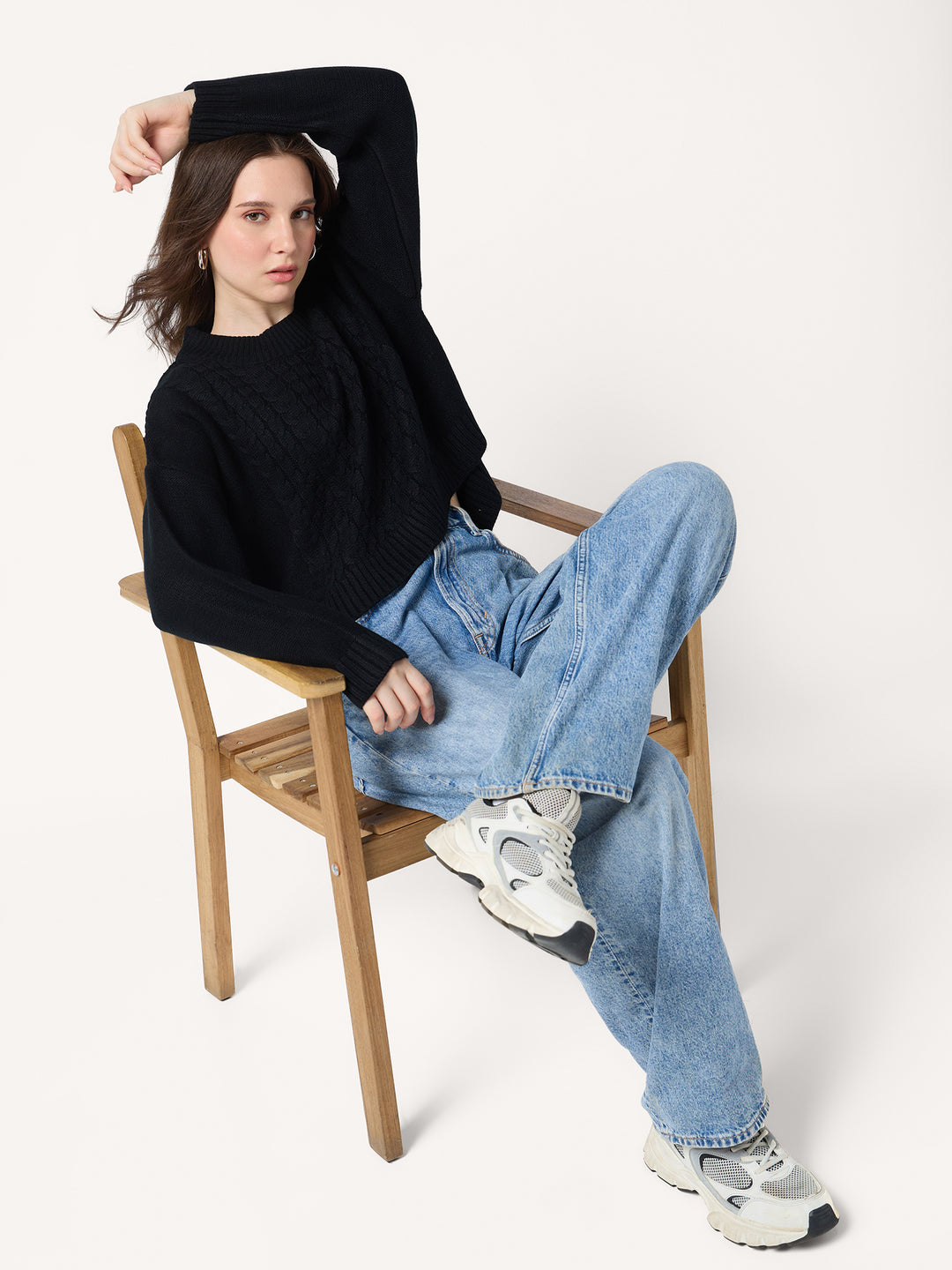 Black Chunky Cable Knit Sweater