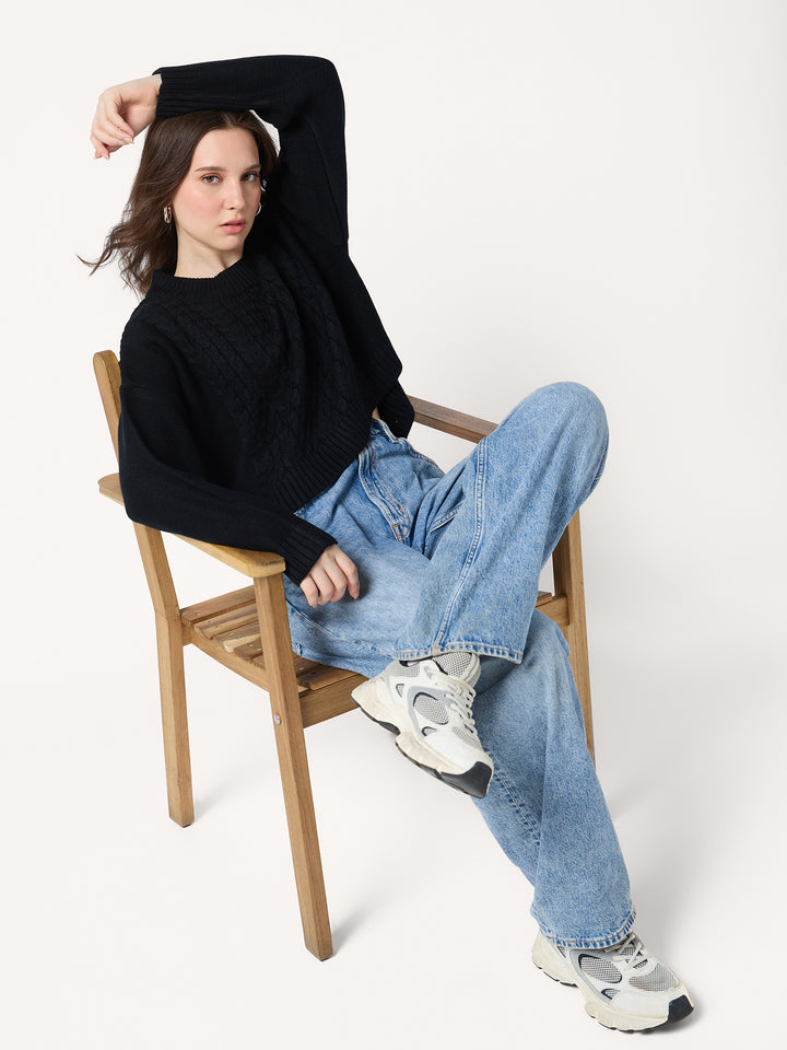 Black Chunky Cable Knit Sweater